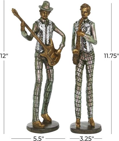 Deco 79 Polystone Musician Decorative Sculpture Home Decor Statues, Set of 2 Accent Figurines 12", 12"H, Silver in Saudi Arabia