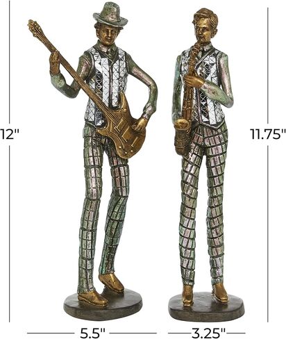 Deco 79 Polystone Musician Decorative Sculpture Home Decor Statues, Set of 2 Accent Figurines 12", 12"H, Silver in Saudi Arabia