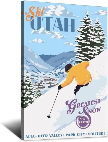Utah, Alta, Deer Valley, Park City, Ski Vintage Travel Posters 08x12inch(20x30cm) Canvas Wall Art Prints, Home Decor for Living Room, Bedroom, And Office in Saudi Arabia