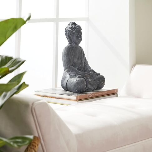 Deco 79 Ceramic Buddha Decorative Sculpture Meditating Home Decor Statue with Engraved Carvings and Relief Detailing, Accent Figurine 8" x 7" x 12", Beige in Saudi Arabia