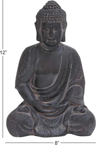 Deco 79 Ceramic Buddha Decorative Sculpture Meditating Home Decor Statue with Engraved Carvings and Relief Detailing, Accent Figurine 8" x 7" x 12", Beige in Saudi Arabia