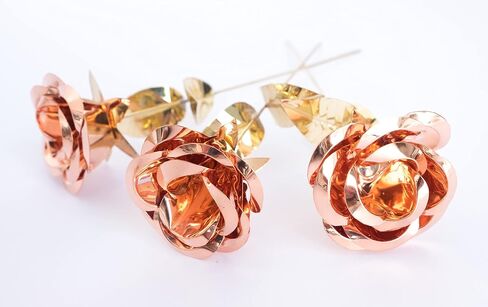6.5 Inch Golden Metal Roses Flower - Hand Forged Copper Rose Sculpture - Metal Roses - Rosecs for Romantic Anniversary Wedding Birthday Valentine's Day Gift - Personalized Present- with Gift Box (1) in Saudi Arabia