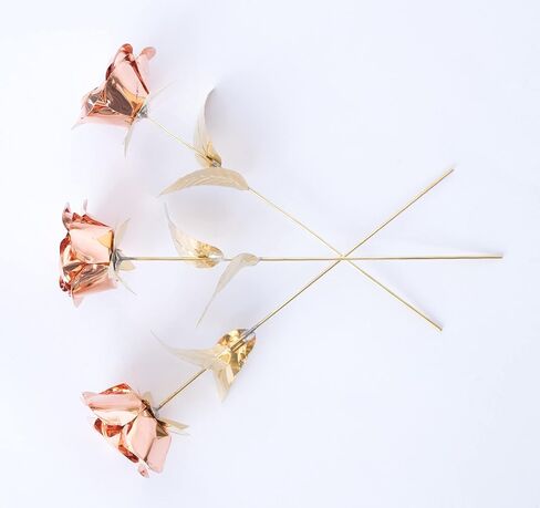 6.5 Inch Golden Metal Roses Flower - Hand Forged Copper Rose Sculpture - Metal Roses - Rosecs for Romantic Anniversary Wedding Birthday Valentine's Day Gift - Personalized Present- with Gift Box (1) in Saudi Arabia