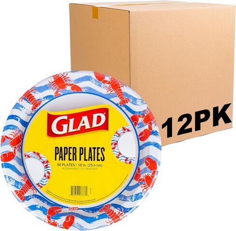 Glad Everyday Round Disposable Paper Plates with Lobster Waves Design,| Cut-Resistant, Microwavable Paper Plates for All Foods & Daily Use | 10 Inches, 50 Count in Saudi Arabia