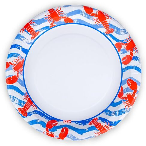 Glad Everyday Round Disposable Paper Plates with Lobster Waves Design,| Cut-Resistant, Microwavable Paper Plates for All Foods & Daily Use | 10 Inches, 50 Count in Saudi Arabia