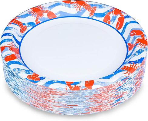 Glad Everyday Round Disposable Paper Plates with Lobster Waves Design,| Cut-Resistant, Microwavable Paper Plates for All Foods & Daily Use | 10 Inches, 50 Count in Saudi Arabia