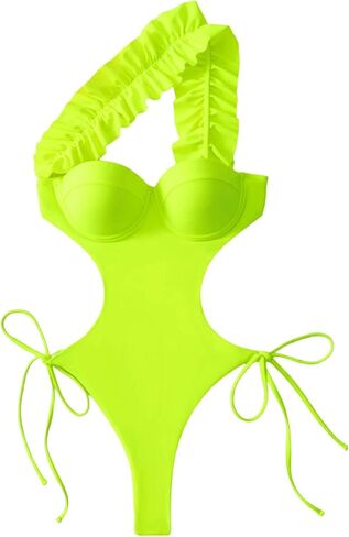 WDIRARA Women's Ruffle Trim Tie Side One Shoulder Backless One Piece Swimsuit in Saudi Arabia