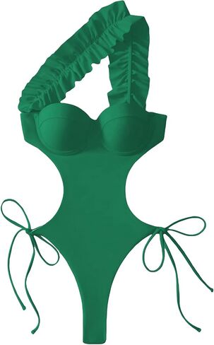 WDIRARA Women's Ruffle Trim Tie Side One Shoulder Backless One Piece Swimsuit in Saudi Arabia