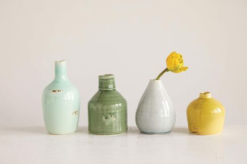 Creative Co-Op DA8327-1 Blue, Yellow, Green & White Terracotta Vases (Set of 4 Colors/Shapes) in Saudi Arabia