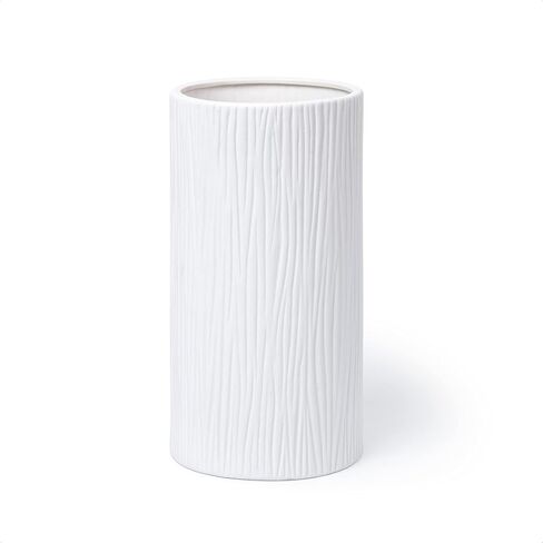 D'vine Dev 10 Inch Cylinder Vase, White Waterfall Textured Ceramic Flower Vase for Home Décor, VS-WF-B-2 in Saudi Arabia