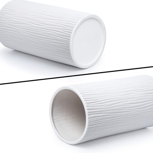 D'vine Dev 10 Inch Cylinder Vase, White Waterfall Textured Ceramic Flower Vase for Home Décor, VS-WF-B-2 in Saudi Arabia