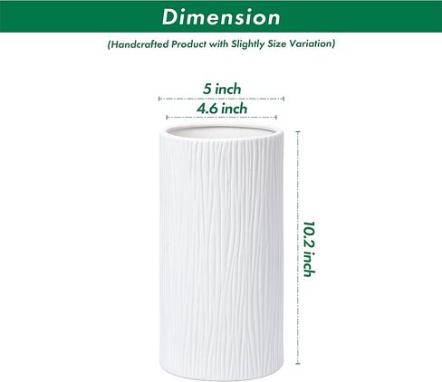 D'vine Dev 10 Inch Cylinder Vase, White Waterfall Textured Ceramic Flower Vase for Home Décor, VS-WF-B-2 in Saudi Arabia