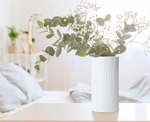 D'vine Dev 10 Inch Cylinder Vase, White Waterfall Textured Ceramic Flower Vase for Home Décor, VS-WF-B-2 in Saudi Arabia