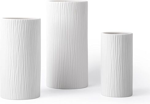 D'vine Dev 10 Inch Cylinder Vase, White Waterfall Textured Ceramic Flower Vase for Home Décor, VS-WF-B-2 in Saudi Arabia