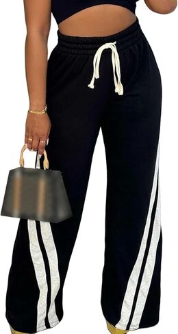 NRTHYE Women's High Waist Wide Leg Sweatpants Straight Leg Pants Casual Striped Pants in Saudi Arabia