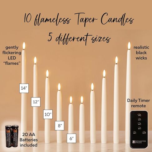 Set of 5 Ivory 12" Flameless LED Taper Candles with Timer Remote in Saudi Arabia
