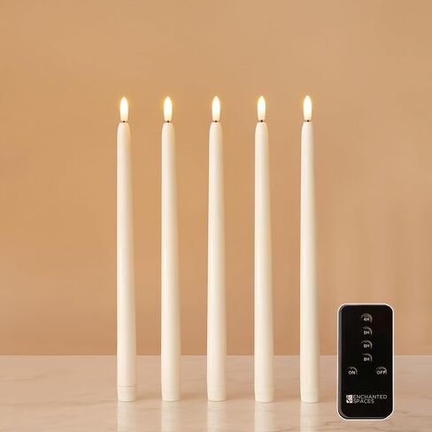 Set of 5 Ivory 12" Flameless LED Taper Candles with Timer Remote in Saudi Arabia