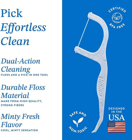 Mint Flavored Dental Floss Picks - Planet-Friendly Wheat Straw Tooth Flossers for Dental Hygiene and Gum Health, Reusable Compostable Travel Floss Picks for Adults and Kids (200 Count) in Saudi Arabia