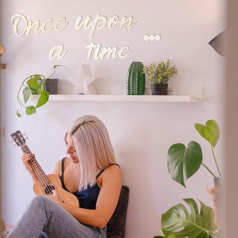 Once Upon a Time Wooden Sign, Nursery Wall Decor with 20 Dispensing Glue Wall Decal Wood Words Room Decoration for Family Bookshelf Reading Corner Daycare Classroom in Kuwait