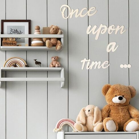 Once Upon a Time Wooden Sign, Nursery Wall Decor with 20 Dispensing Glue Wall Decal Wood Words Room Decoration for Family Bookshelf Reading Corner Daycare Classroom in Kuwait
