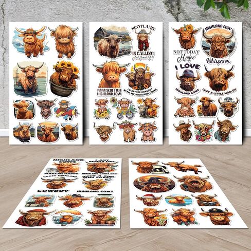 Highland Cow Stickers 50 Pieces Vinyl Waterproof Decal for Laptop Water Bottle Phone Car Window Bike Motorcycle Stakeboard Scrapbook Highland Cows Sticker Gifts for Kid Teen Adult in Saudi Arabia
