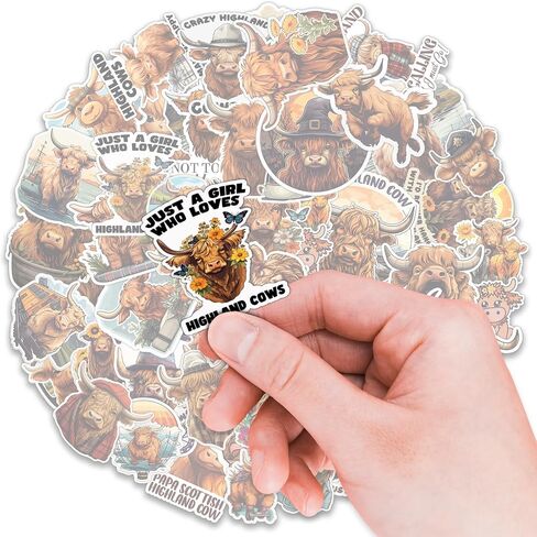 Highland Cow Stickers 50 Pieces Vinyl Waterproof Decal for Laptop Water Bottle Phone Car Window Bike Motorcycle Stakeboard Scrapbook Highland Cows Sticker Gifts for Kid Teen Adult in Saudi Arabia