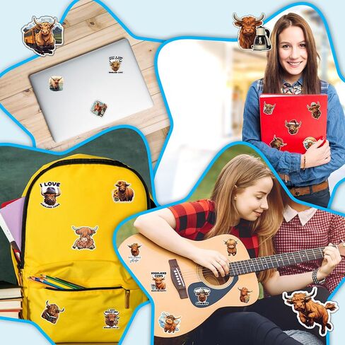 Highland Cow Stickers 50 Pieces Vinyl Waterproof Decal for Laptop Water Bottle Phone Car Window Bike Motorcycle Stakeboard Scrapbook Highland Cows Sticker Gifts for Kid Teen Adult in Saudi Arabia