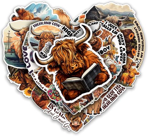 Highland Cow Stickers 50 Pieces Vinyl Waterproof Decal for Laptop Water Bottle Phone Car Window Bike Motorcycle Stakeboard Scrapbook Highland Cows Sticker Gifts for Kid Teen Adult in Saudi Arabia