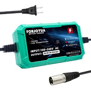 58.4V 2A LiFePO4 Battery Charger with XLR-3Pin Connector for 51.2V 16S LiFePO4 Battery Pack LiFePO4 Battery Charger