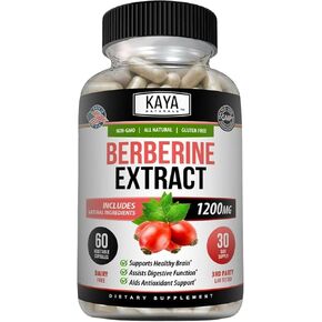 Kaya Naturals Berberine HCL Extract 1200mg - Supports Strong Immune System - Helps with Glucose Levels, Improve Gut Health (Vegetarian, Non-GMO & Gluten-Free) Berberine Supplement (60 Count)