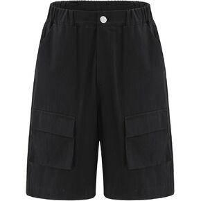 Jymme Elastic Waist Casual Shorts with 6 Pockets for Women, Relaxed Fit Cargo Shorts Hiking Shorts