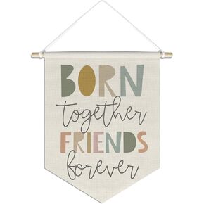 Born Together Friends Forever Canvas Hanging Pennant Flag Banner, Friend Gift Sign Decor for Nursery Bedroom Playroom Church Baby Room,Gift for Baby Kids Girl Boy Teen