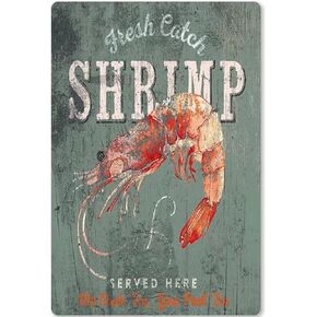 Retro Metal Aluminium Tin Sign Shrimp Fresh Catch Shrimp Vintage Tin Bar Sign Country Farm Kitchen Wall Home Garden Decor Art Signs Garden Decoration 5.5x8 Inch Wall Art Sign Wall Decor