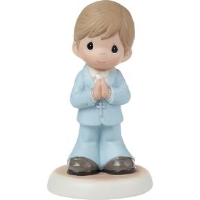 Precious Moments First Communion Figurine | Blessings On Your First Communion Bisque Porcelain Figurine | Communion Gift (Blonde Boy)