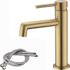 TRUSTMI Bathroom Faucet, Single Hole Bathroom Sink Faucet, Single Handle Bathroom Vanity Faucet, Deck Mount Hot and Cold Brass Bathroom Faucet, Matte Black