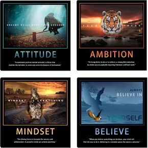Motivational Wall Art Inspirational Canvas Poster Print Modern Inspiring Entrepreneur Quotes Animals Painting Picture Office Wall Decor Framed Artwork 4 Pieces Living Room Bedroom Workplace Decoration in Saudi Arabia