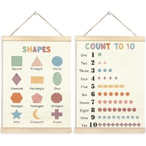 TAEDIN Numbers Shapes Wall Art Poster Hanger Frame Set of 2 - Nursery Kids Playroom Wall Decor with Wood Frames, Educational Flag Decor for Toddler Playroom Nursery, 12x16 Inches
