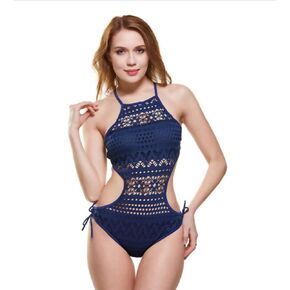Women's sexy hollow out lace bikini jumpsuit with lace up swimsuit