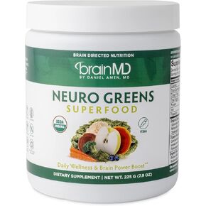 BRAINMD Dr Amen Neuro Greens Superfood - 7.9 oz - Supports Whole-Body Wellness, Digestion + Immune & Brain Health - Gluten Free - 30 Servings