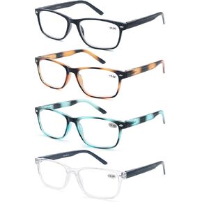 Reading Glasses Women Men Readers 4-Pack,Small Square Glasses for Reading with Flexible Comfortable Spring Hinge