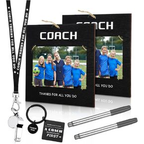 10 Pcs Coach Gifts Coach Picture Frame Wood Photo Frame Coach Thanks You Do Lanyard Keychain Whistle Silver Pen for Men Women Soccer Basketball Football Sport Coach Birthday Graduation Present