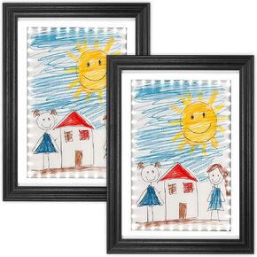 LED Light Kids Artwork Frame - Front Opening Kids Art Display Picture Frame, Holds 100 Pictures, MDF & Shatter-Resistant Glass, Standing Frame/Wall Hanging,13.3x10, Mat 11.6x8.3 - Black