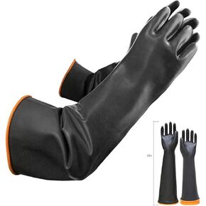 22" Latex Chemical Resistant Gloves, Reusable Heavy Duty Long Rubber Gloves Dishwashing Gloves, Industrial Safety Gloves for Men, Forearm Protection Waterproof Resist Strong Acid, Alkali, Oil, XL Size
