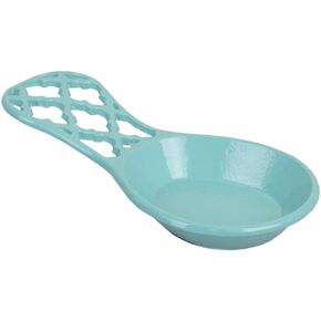 Home Basics Lattice Collection Cast Iron Spoon Rest, 7.5x3.5x1.3 inches, Turquoise