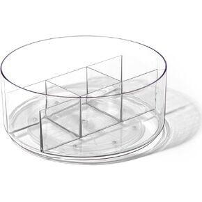 BINO Plastic Round Turntable Organizer with 5 Compartments - Clear | Spinning Divided Turntable Container | Rotating Organizer Storage for Bottle Condiments Fridge Kitchen Counter Pantry Bathroom