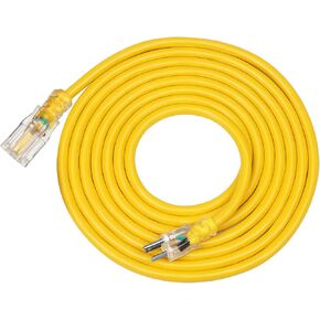 DEWENWILS 15 FT 12/3 Gauge Indoor/Outdoor Extension Cord with LED Lighted End, SJTW 15 Amp/125V/1875W Yellow Outer Jacket Contractor Grade Heavy Duty Power Cable with Grounded Plug, ETL Listed