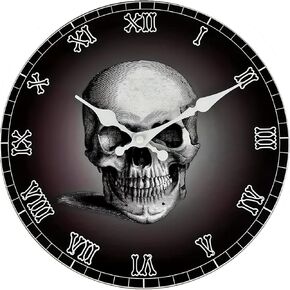FLEBLE 12 Inch Wall Clock Silent Non-Ticking Small Wooden Clocks Battery Operated Country Retro Skull Flower Style Decorative for Living Room, Kitchen, Home,Bathroom, Bedroom