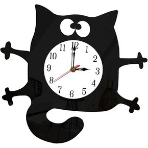 MYCENSE Cat Shaped Wall Clock Non-Ticking Battery Operated Art Clock for Bedroom Kitchen Decoration
