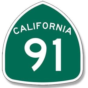 California Route 91 Sign Shaped Sticker (highway la los angeles road rv vinyl decal (3 inch)