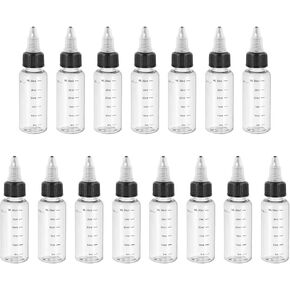 PATIKIL 1oz(30ml) Plastic Dispensing Bottle, 15Pcs Squeeze Graduated Empty Bottles with Black Twist Cap for Liquids, Inks, Oils, Sauces, Arts and Crafts, Transparent